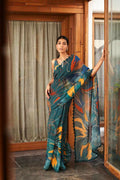 Green Bright Moss Designer Digital Printed Party Wear Saree - Be Verly