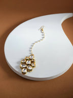 White Gold-Plated Kundan Studded Beaded Maang Tikka - Ruby Raang - Distacart