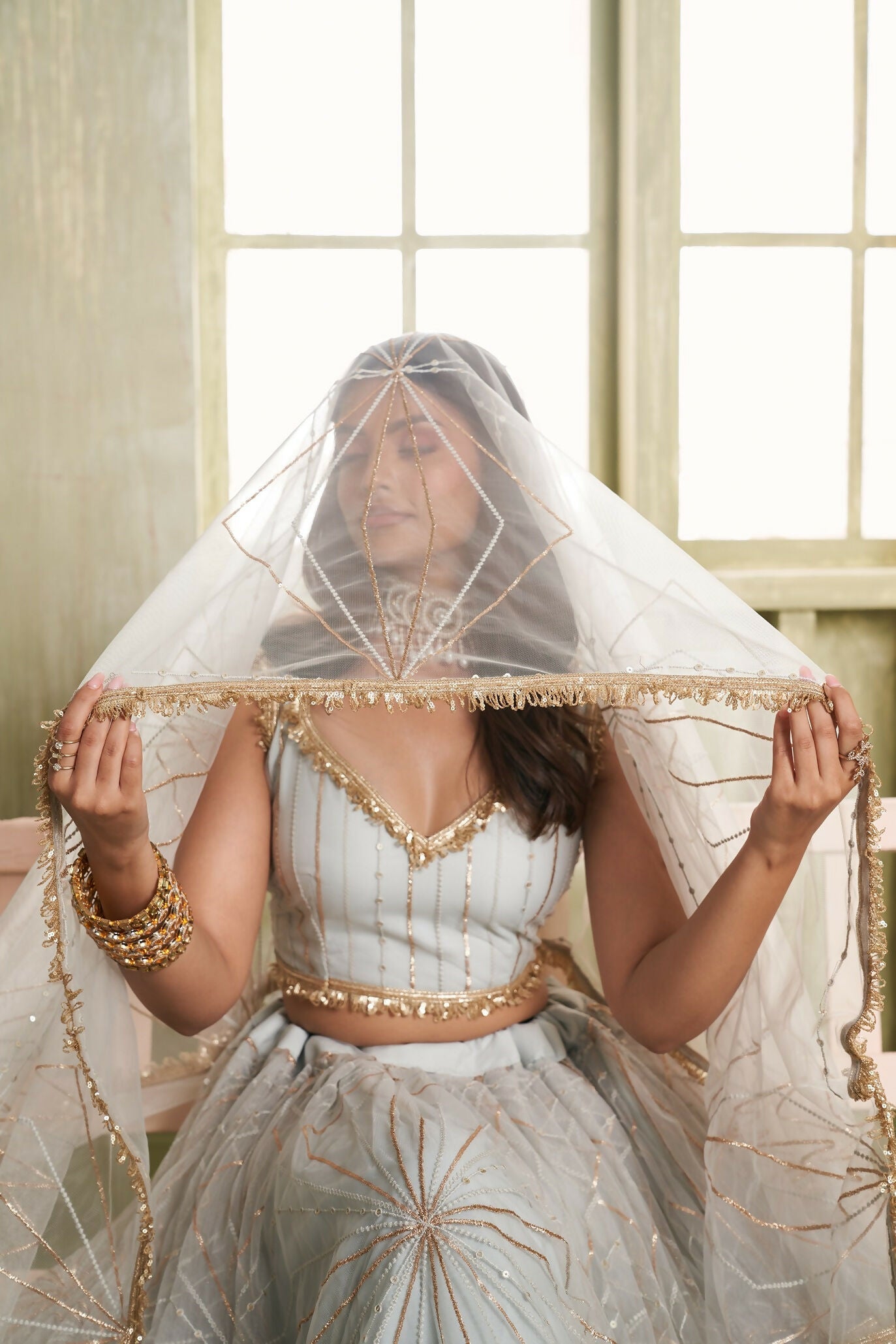 Eilara Light Gray Sequins Net Function Wear Lehenga Choli Set