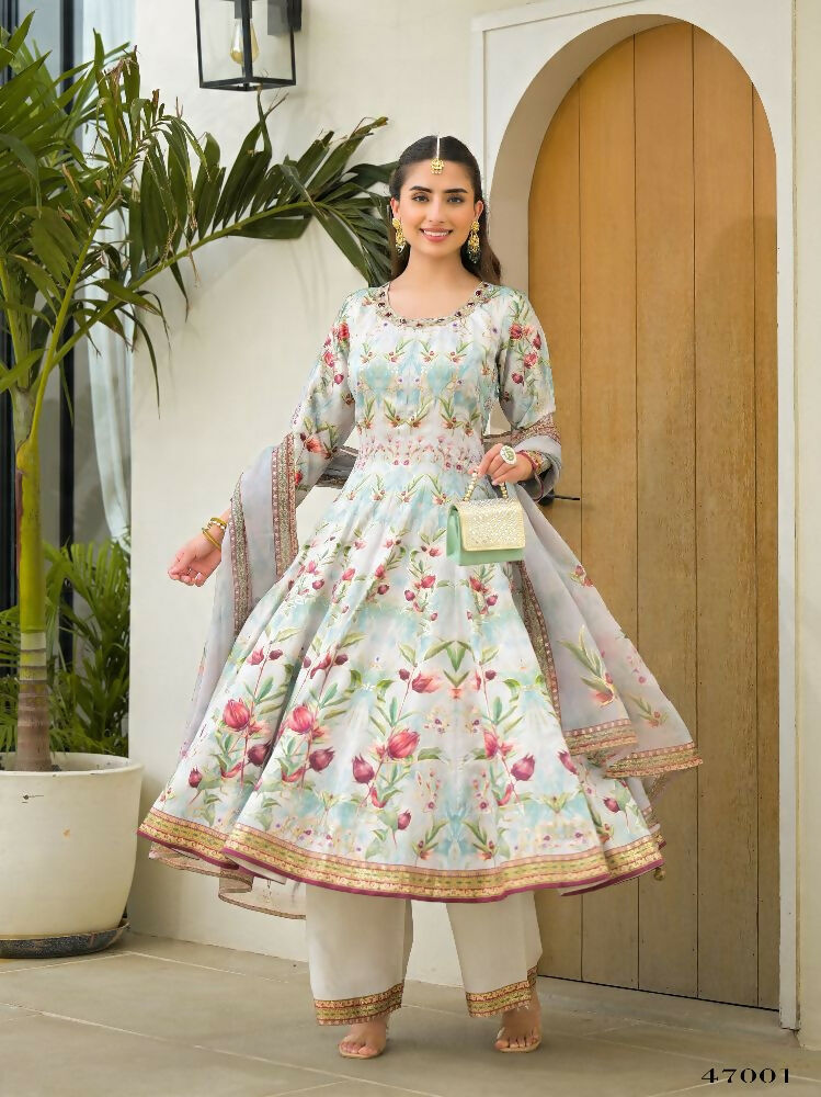 Functional Designer Sky Jam Silk Anarkali suit with Dupatta-Anbazaar - Distacart