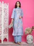 Jyoti Fashion Women's Grey Satin Traditional Digital Print with Crystal work Kurta with Trouser & Dupatta