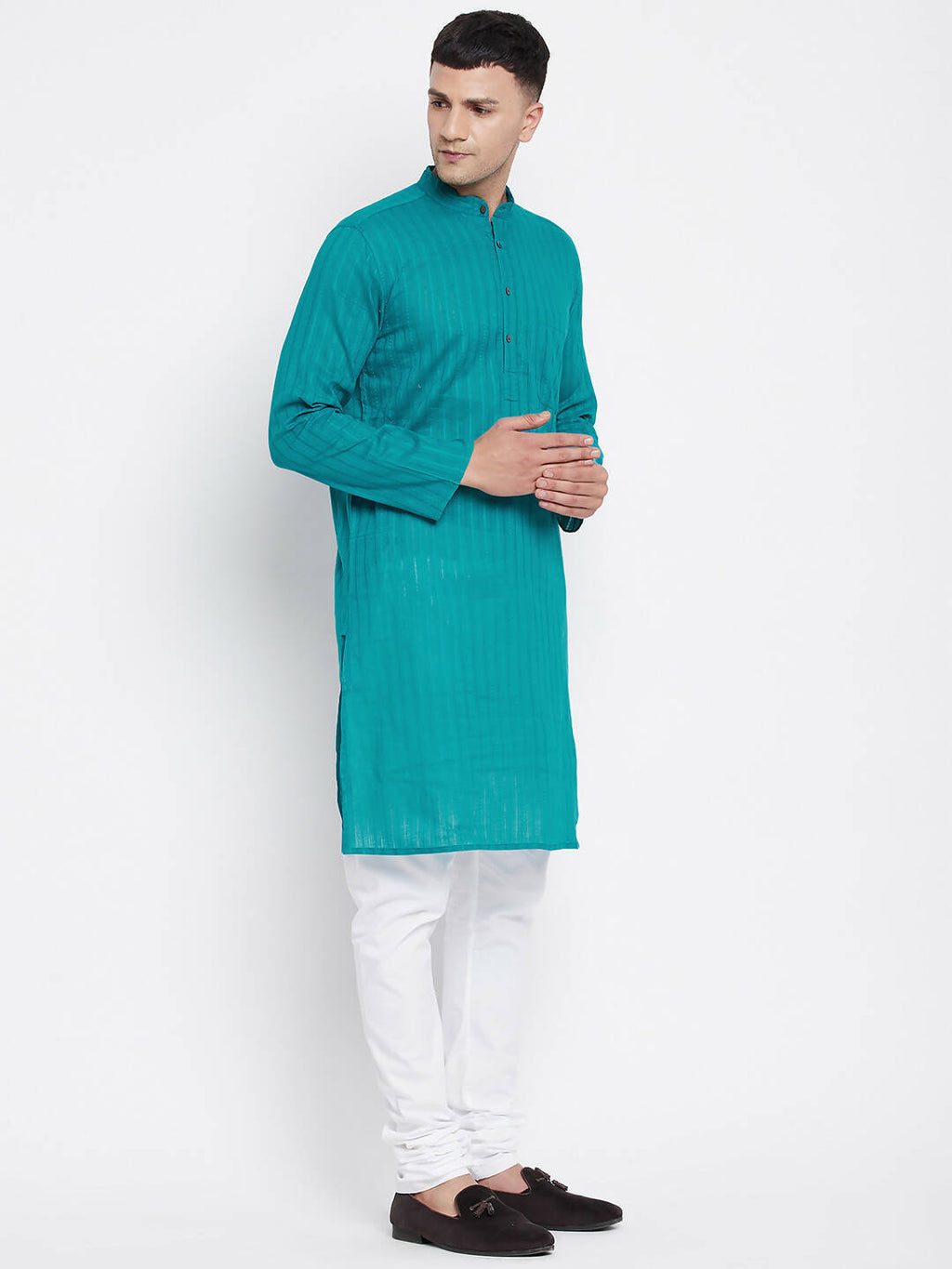 Even Apparels Green Pure Cotton Men's Kurta With Band Collar - Distacart
