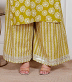 Miravan Plus Size Women'S Lime Yellow Embroidered Straight Kurta With Palazzo And Dupatta - Distacart