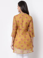 Myshka Women's Traditional Organza Printed Printed 3/4 Sleeve Round Neck Casual Multicolor Tunic