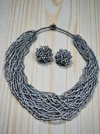 Inhanns Vibrant Handmade 20 Layers Beaded Necklace With Matching Earrings - Navy Blue