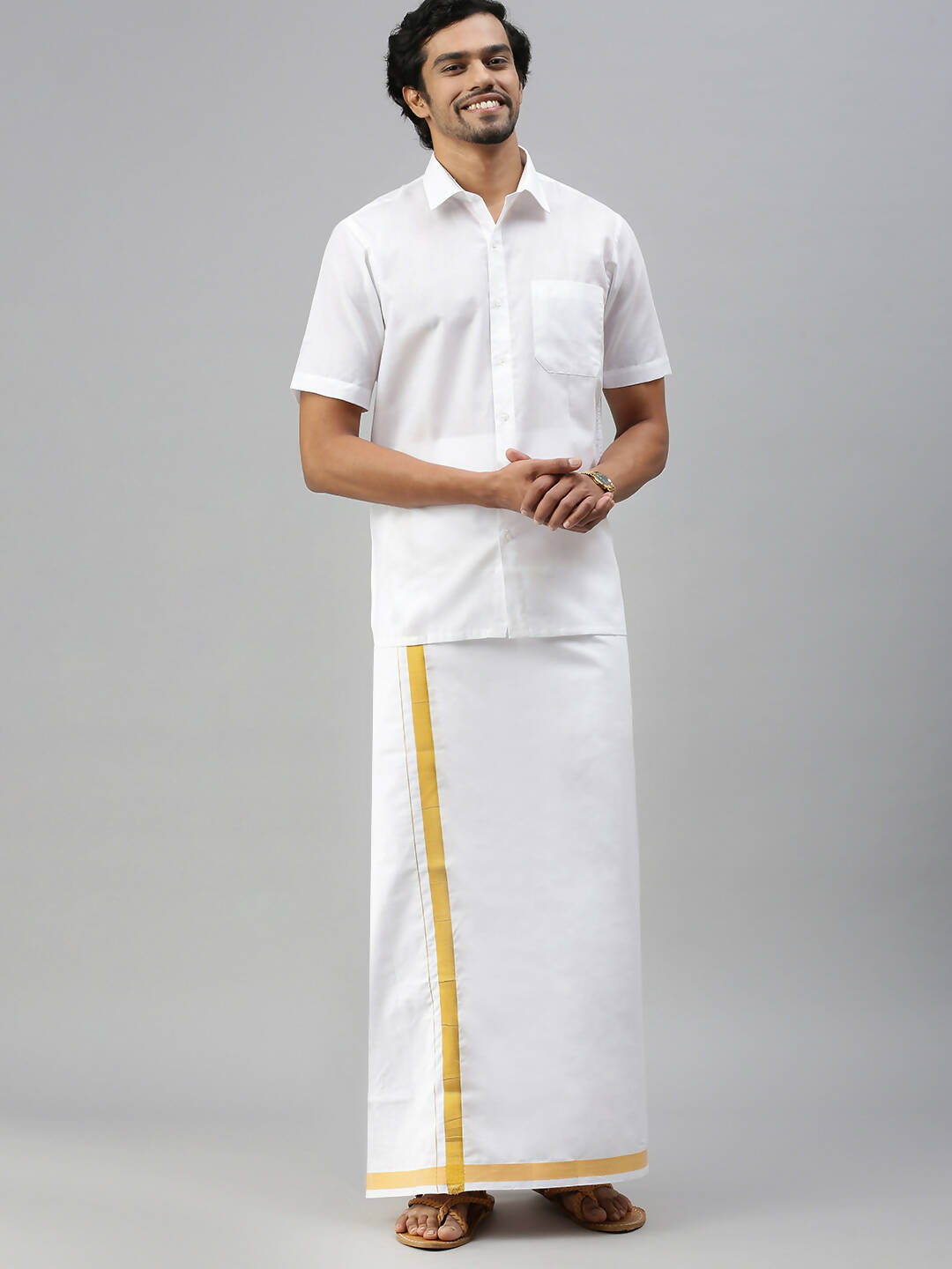 Ramraj Cotton Mens Half Sleeve Formal White Shirt