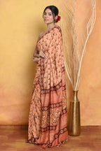 Very Much Indian Designer Modal Silk Saree With With Beautiful Floral Print - Light Orange - Distacart