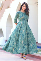 Partywear Designer Light Aqua Pure Maslin Gown - Anbazaar - Distacart