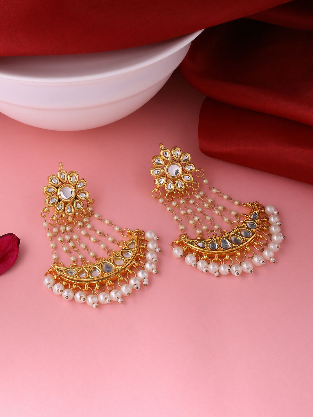 NVR Women Gold-Plated Kundan Chandbali Earrings - Distacart