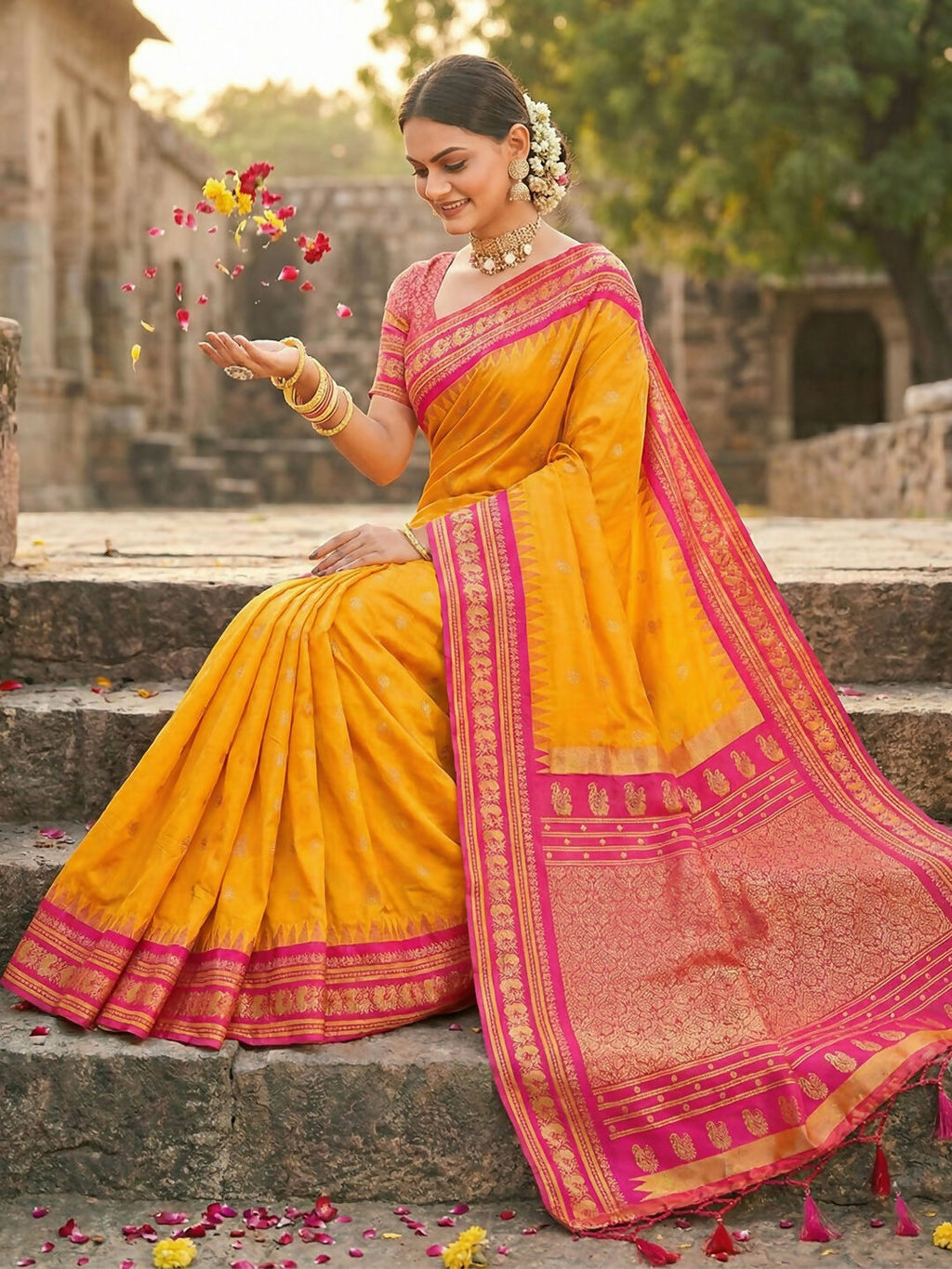 Shree Shyam Fashion Yellow Soft Silk Saree - Distacart