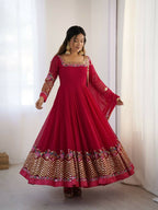 Teeya Creation Rani Color Heavy Georgette Wedding Wear Embroidery Work Long Gown - Distacart