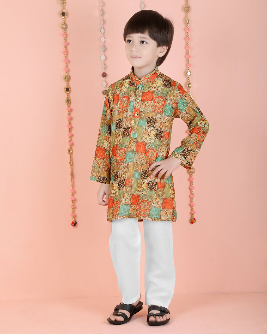 Joban Fashion Kids Island Cotton Full Sleeves Printed Kurta and Pyjama- Multi