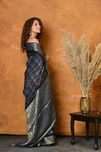 Very Much Indian Modal Silk Ajrakh Handblock Printed Natural Dyes With Designer Border Saree - Black