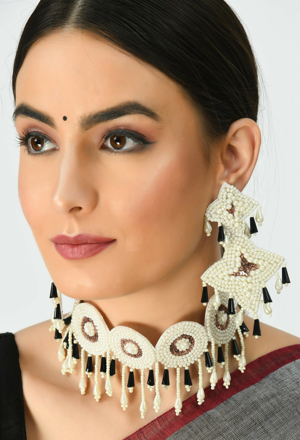 Mominos Fashion Johar Kamal Handicraft Gold/Off White Pearls Necklace with Earrings For Women - Distacart