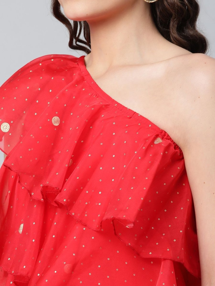 Ahalyaa Women Red Printed Layered Top with Trousers - Distacart