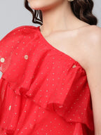 Ahalyaa Women Red Printed Layered Top with Trousers - Distacart