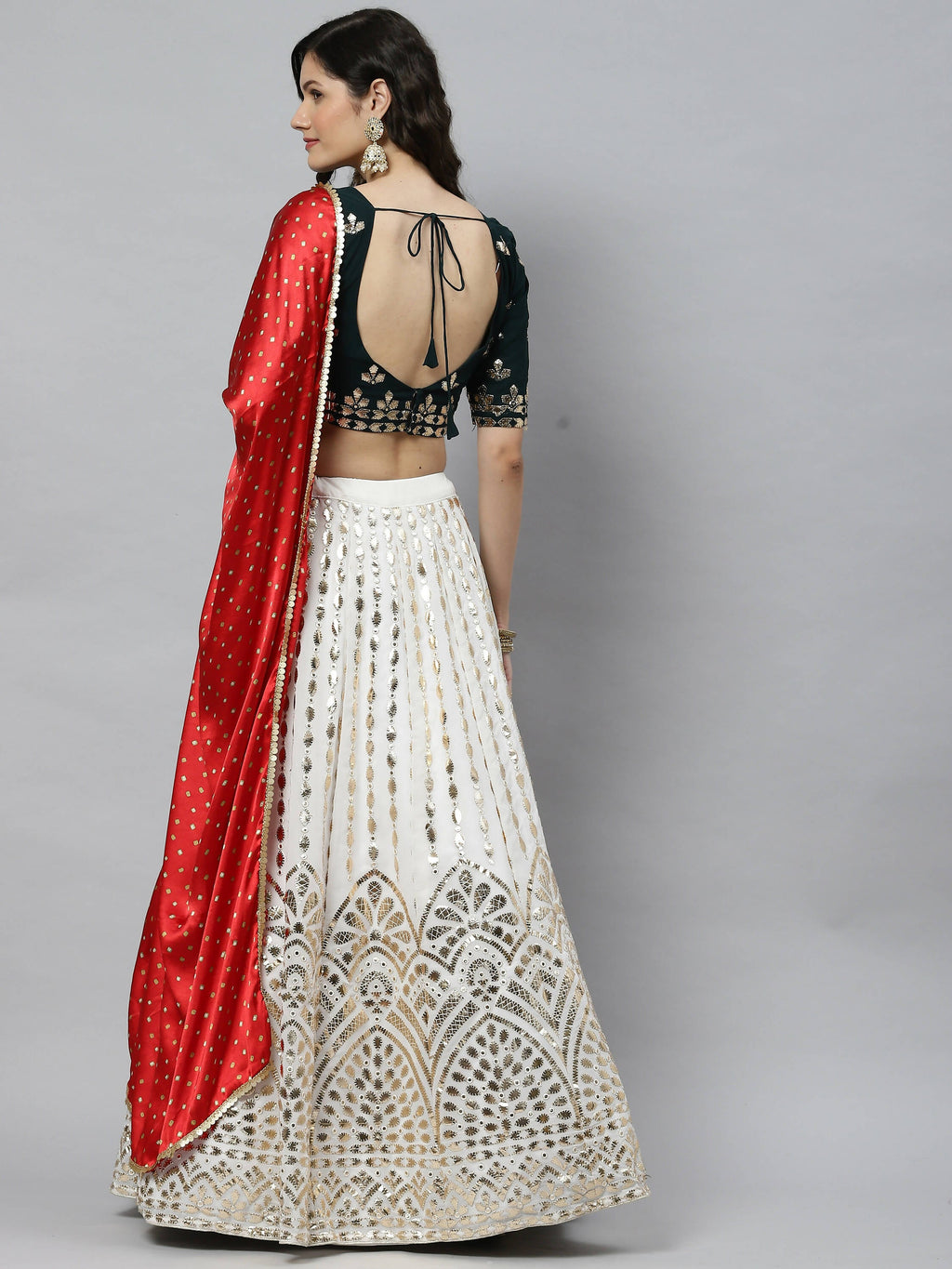 White Georgette Paper Mirror Embroidery Work Lehenga Choli with Dupatta - Jivika
