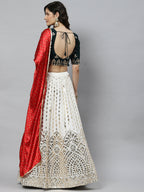 White Georgette Paper Mirror Embroidery Work Lehenga Choli with Dupatta - Jivika