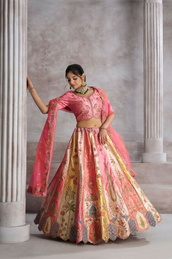 Kesar Fab Pink Silk Embroidered Lehenga