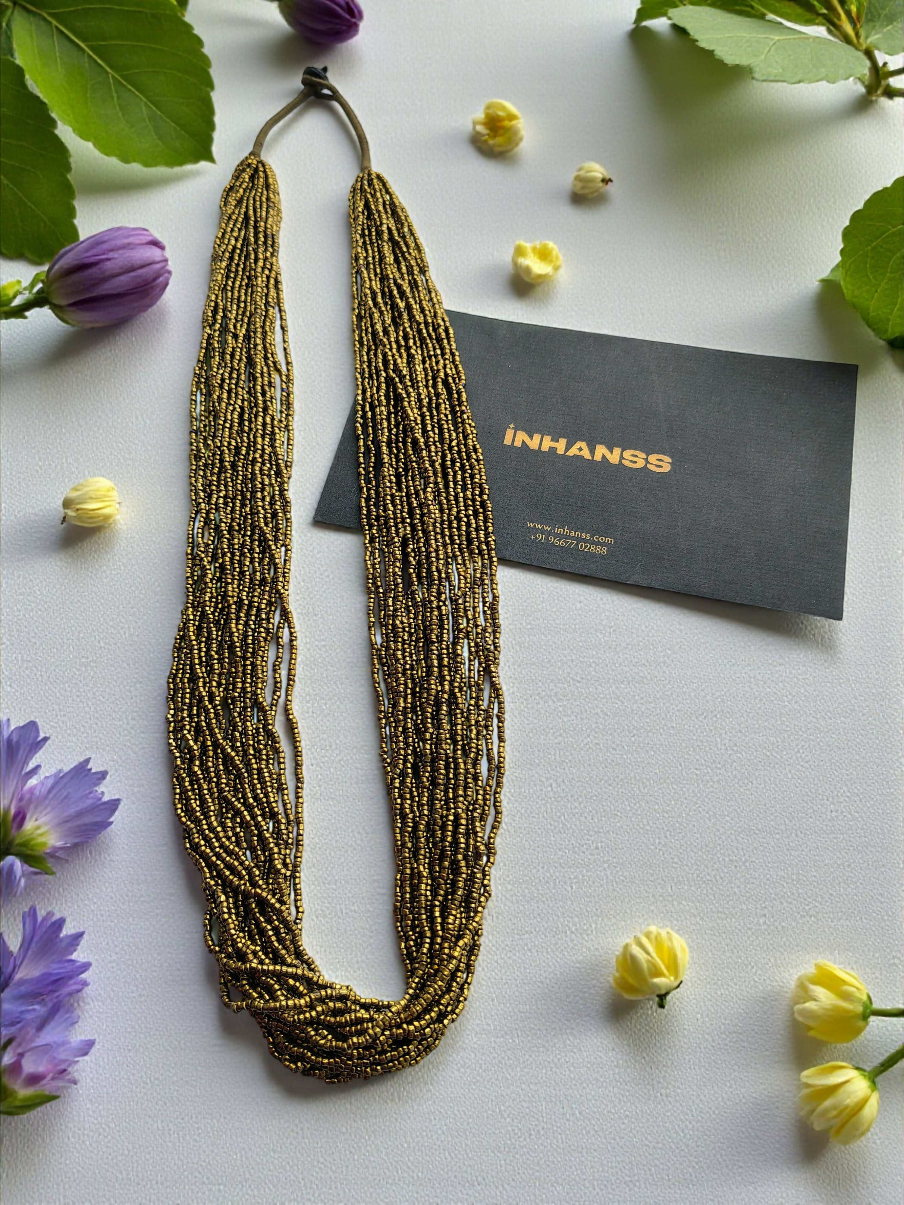 Inhanns Rangsaaz 20-Layer Luxe Long Beaded Only Necklace - Golden Long
