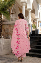 The52 Pink Women's Beautiful Chanderi Fabric Printed Work Straight Kurta Pant and Dupatta Set - Distacart