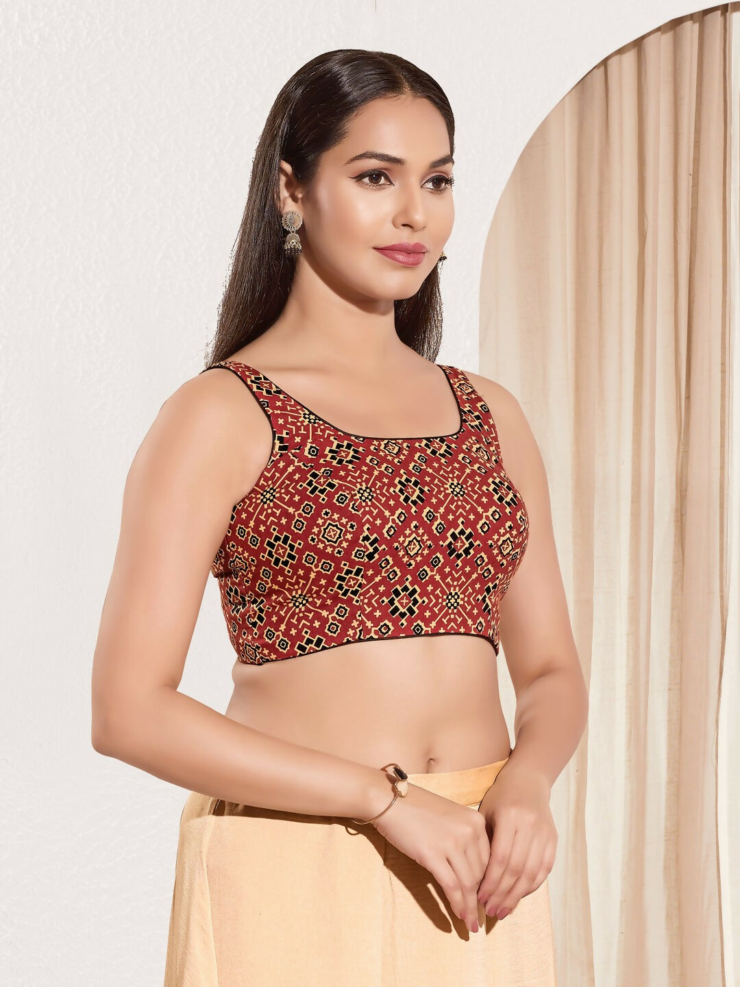 Joban Fashion Maroon Cotton Padded Blouse With Square Neck Sleeveless - Distacart