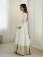 Teeya Creation White Chinon Silk Gown - Distacart
