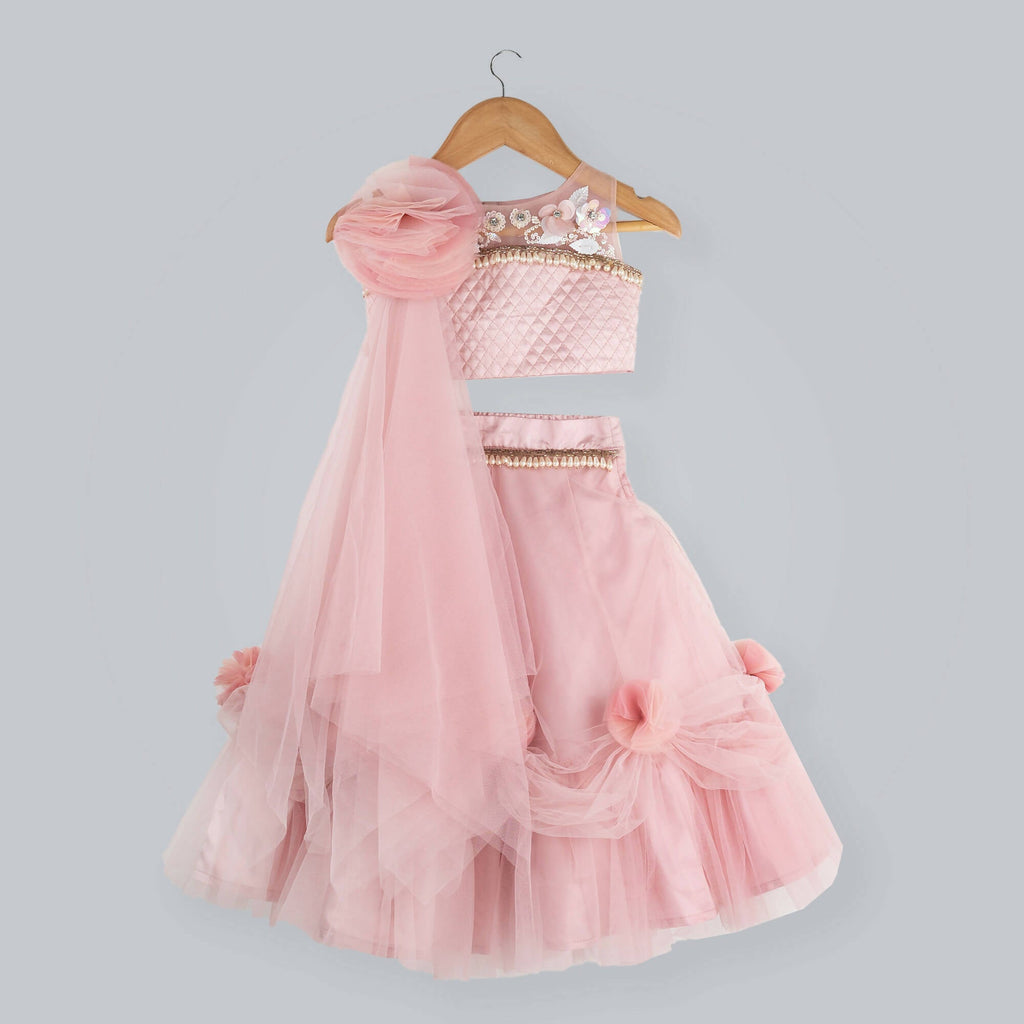 Pink Cow Fashions Old Rose Ghagra Choli With Embellishment On Upper Chest