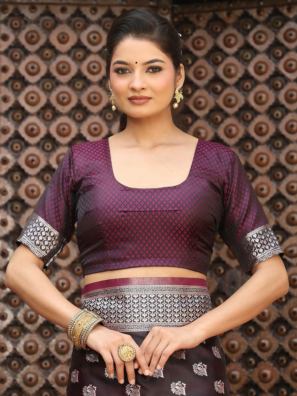 Shree Shyam Fashion Wine Silk Saree - Distacart