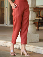 Juniper Women's Rust Silk Solid Embroidered Kurta Set - Distacart