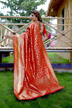 Partywear Designer Keshri Banarasi Silk Fancy Saree - Starwalk