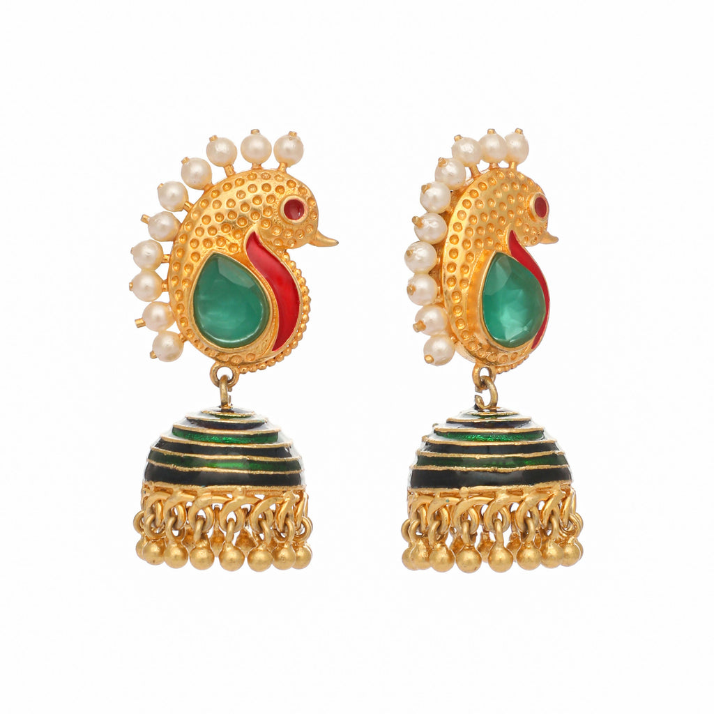 Nuyug 22K Gold Plated Pearls Studded Contemporary Shaped Enamel Jhumkas - Distacart