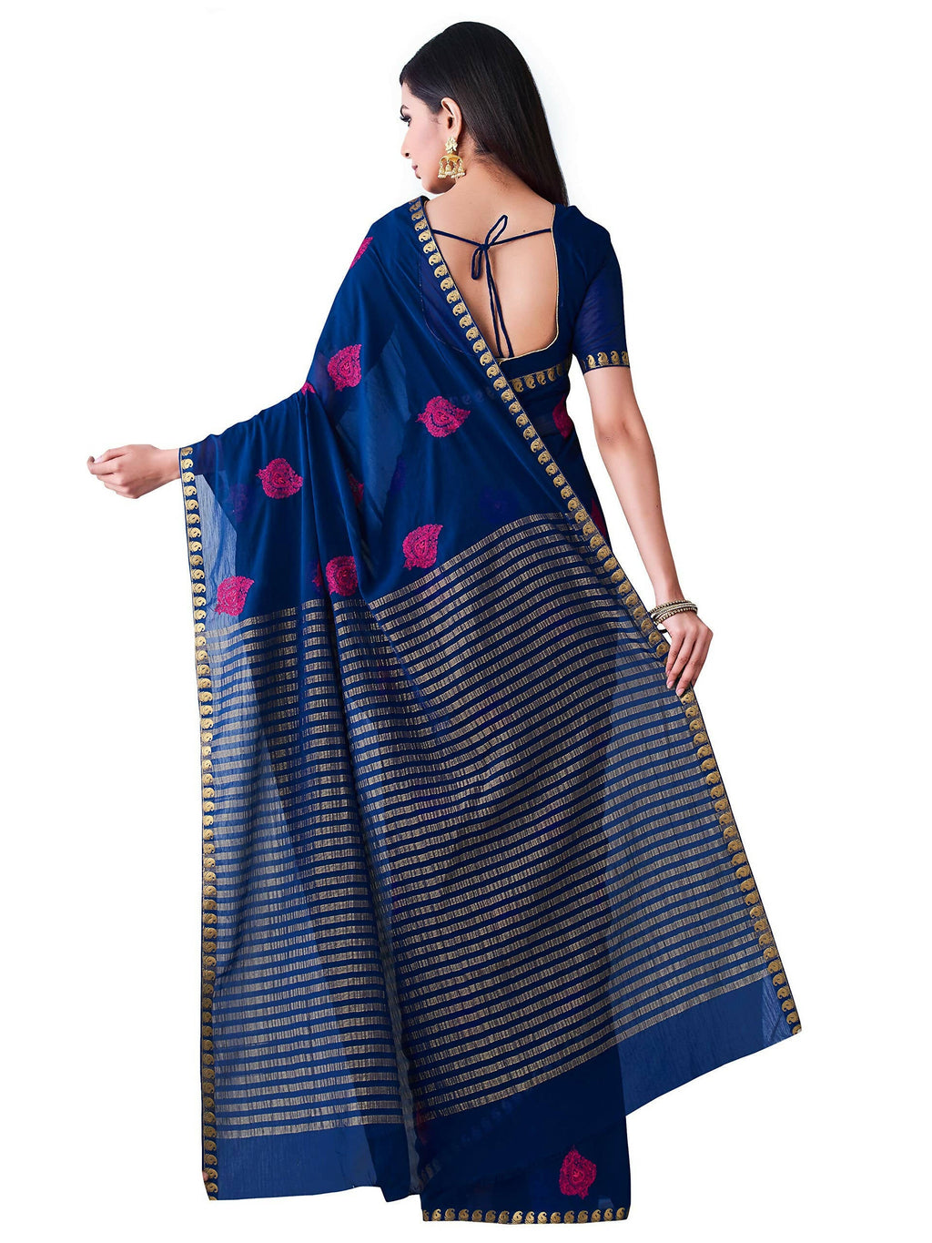 Mimosa Women's Navy Blue Banarasi Chiffon Saree - Distacart