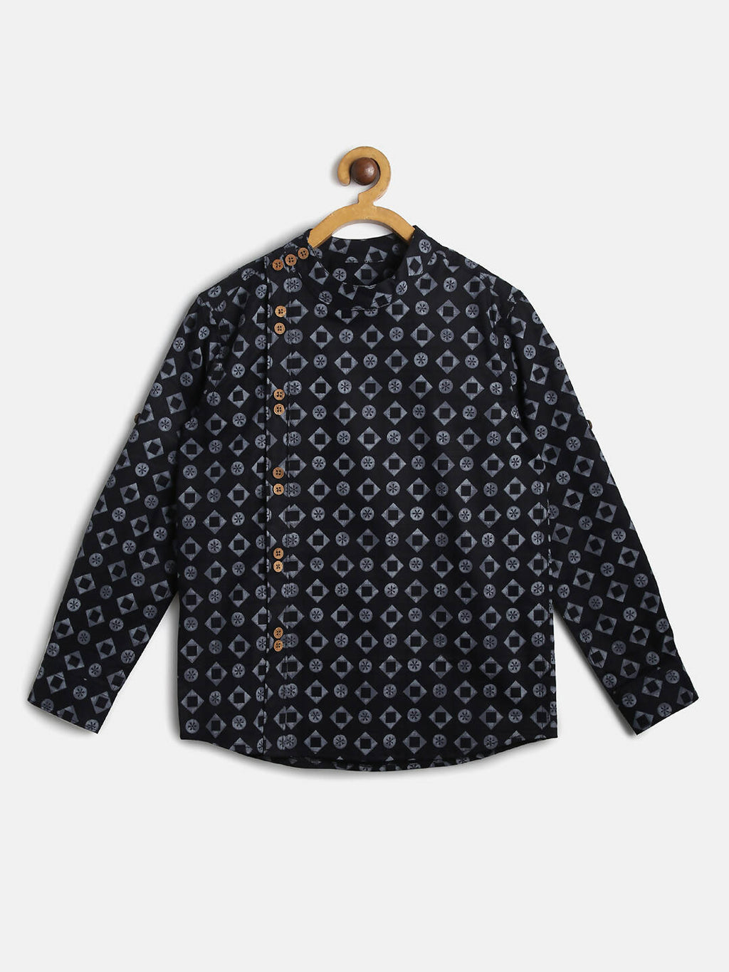 Manet Ethnic Full Sleeves Circle Printed Shirt - Black