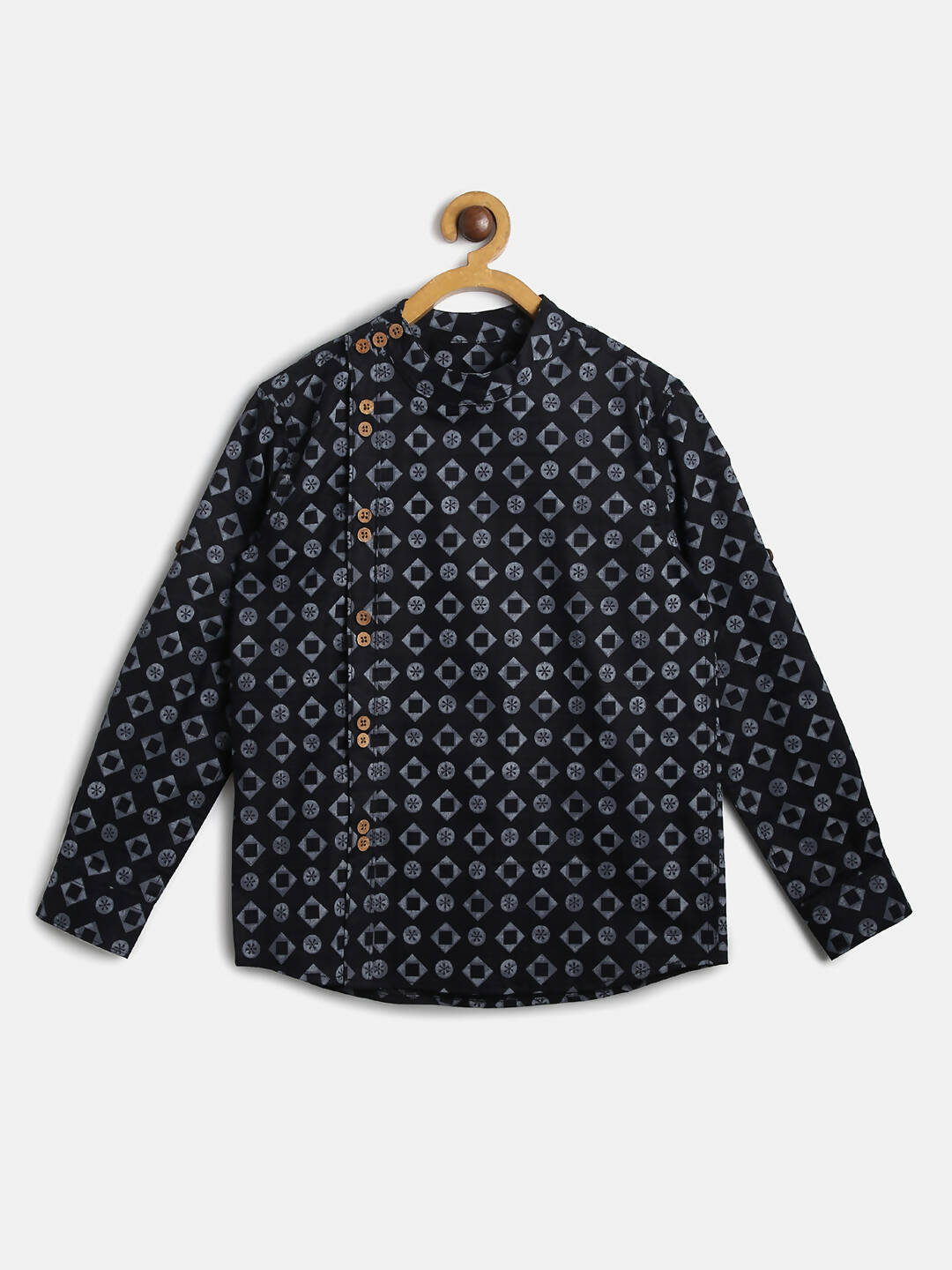 Manet Ethnic Full Sleeves Circle Printed Shirt - Black
