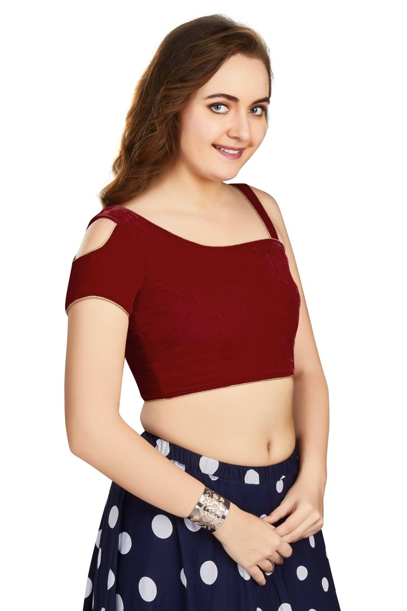 Aastha Fashion Women's Women's Maroon Velvet Solid Readymade Blouse