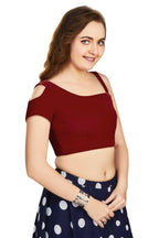 Aastha Fashion Women's Women's Maroon Velvet Solid Readymade Blouse