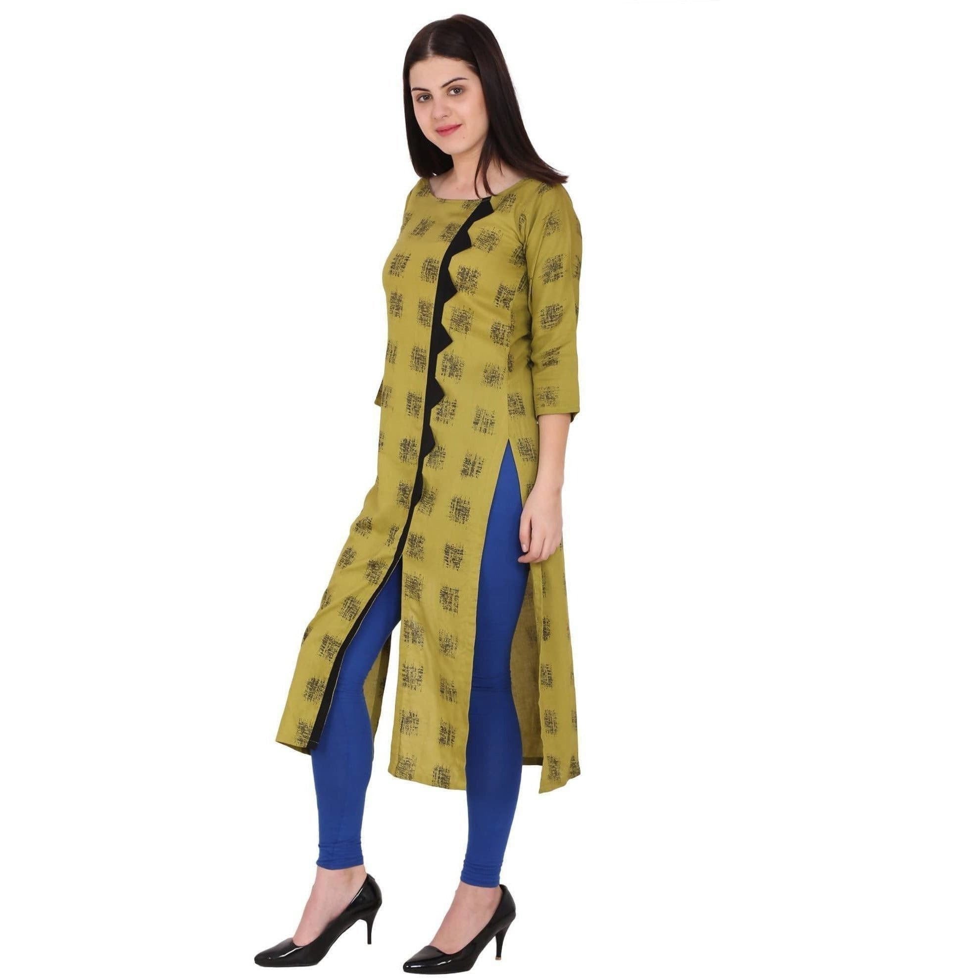 Kanoor Women's Mustard Colour Rayon Straight Kurti