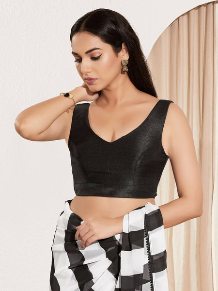 Joban Fashion Black Mulberry Silk Padded Blouse With Round Neck Sleeveless