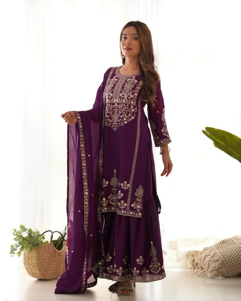 Lehenga Mart Designer Sharara Suit With Kurta, Sharara, Dupatta For Women-Purple - Distacart