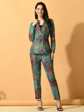 Myshka Women's Multi Printed Coat With Trousers