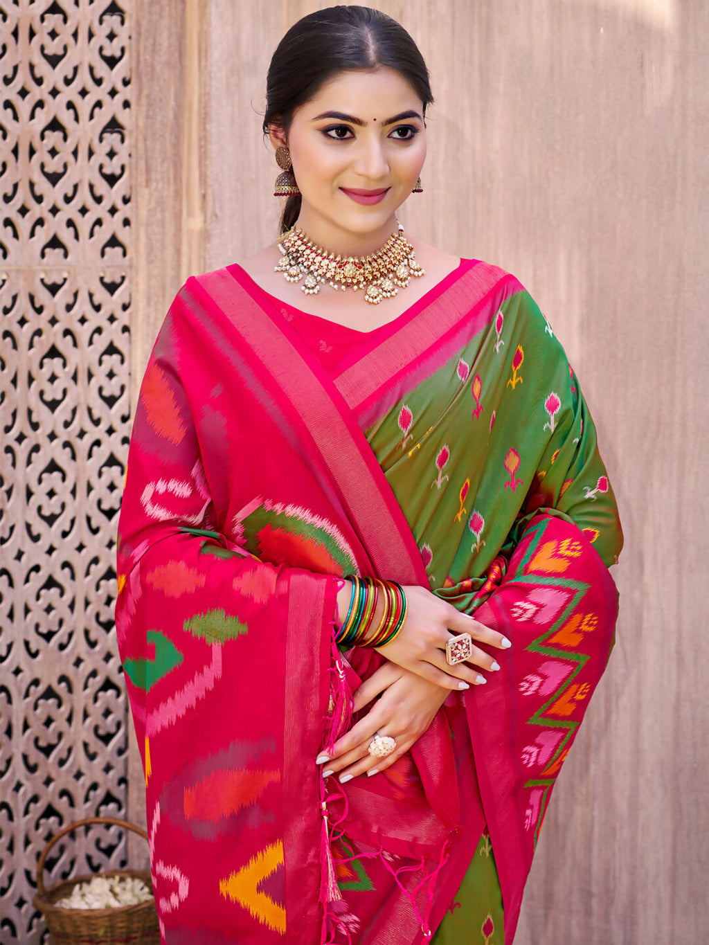 Shree Shyam Fashion Mehandi Pochampally Silk Saree - Distacart
