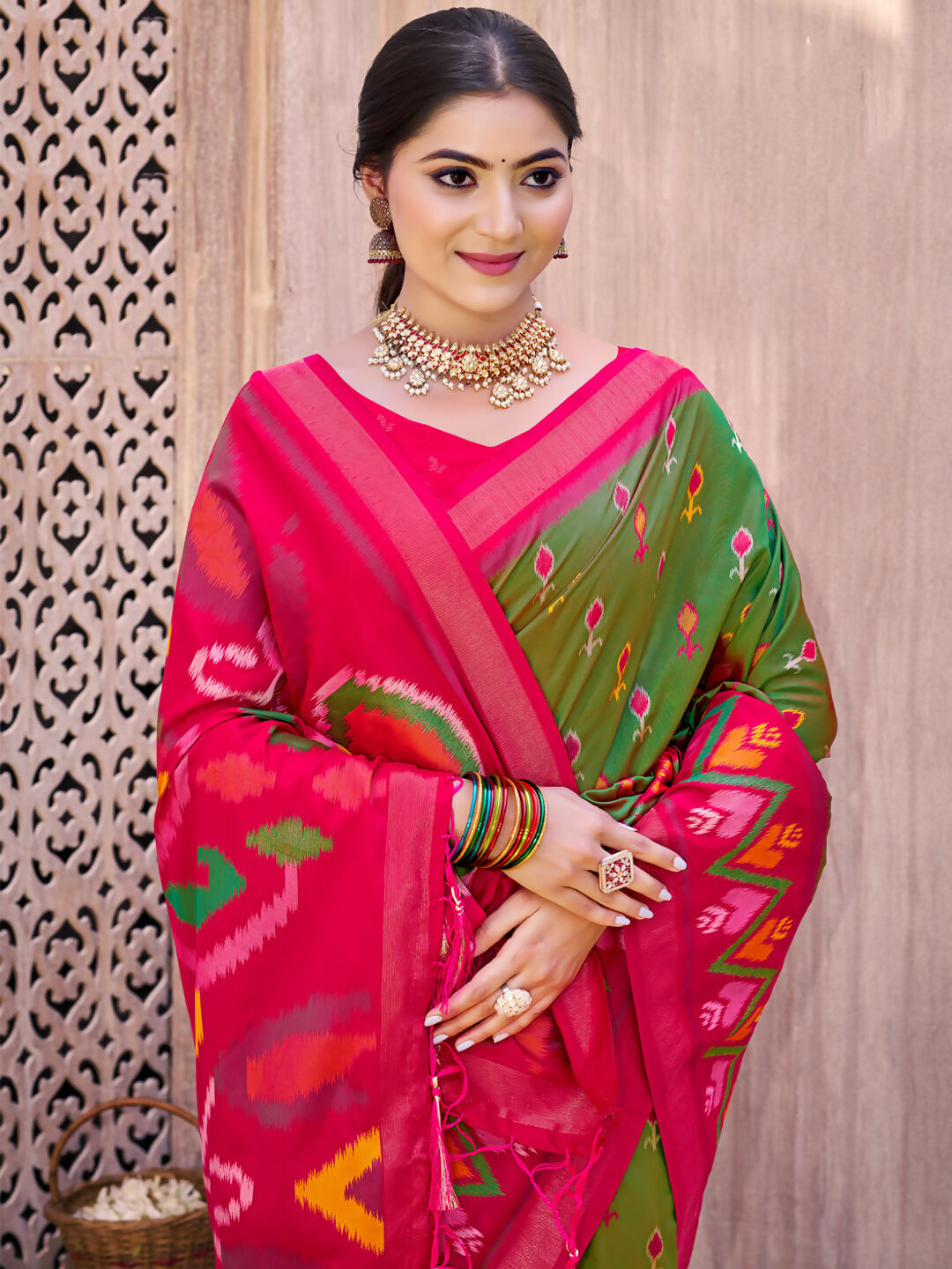Shree Shyam Fashion Mehandi Pochampally Silk Saree - Distacart