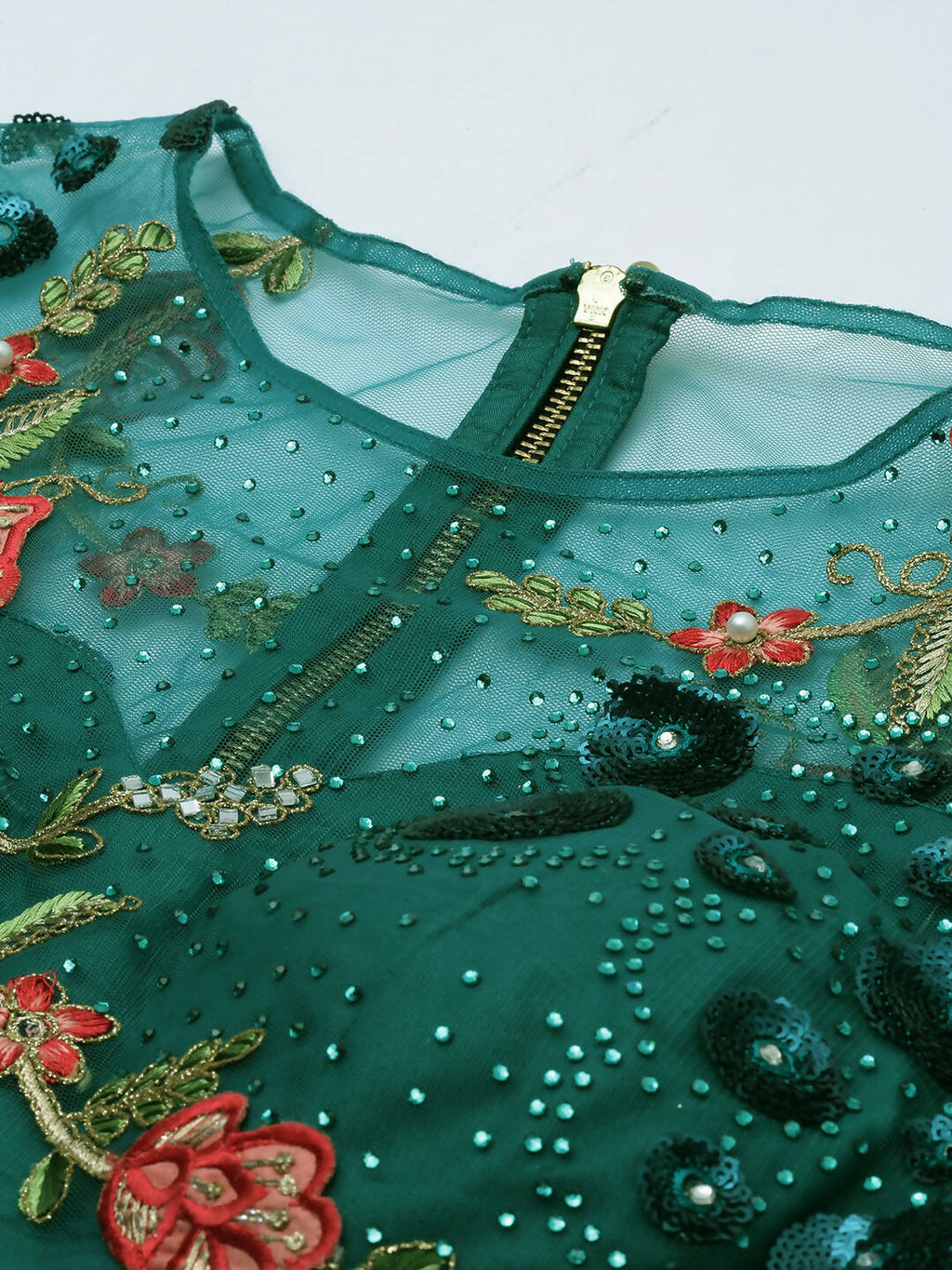 House of Panchhi Teal Net Semi stitched Coding, Sequins and Saroski Stone Work Lehenga Choli