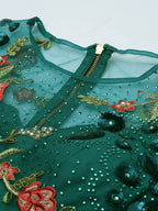 House of Panchhi Teal Net Semi stitched Coding, Sequins and Saroski Stone Work Lehenga Choli