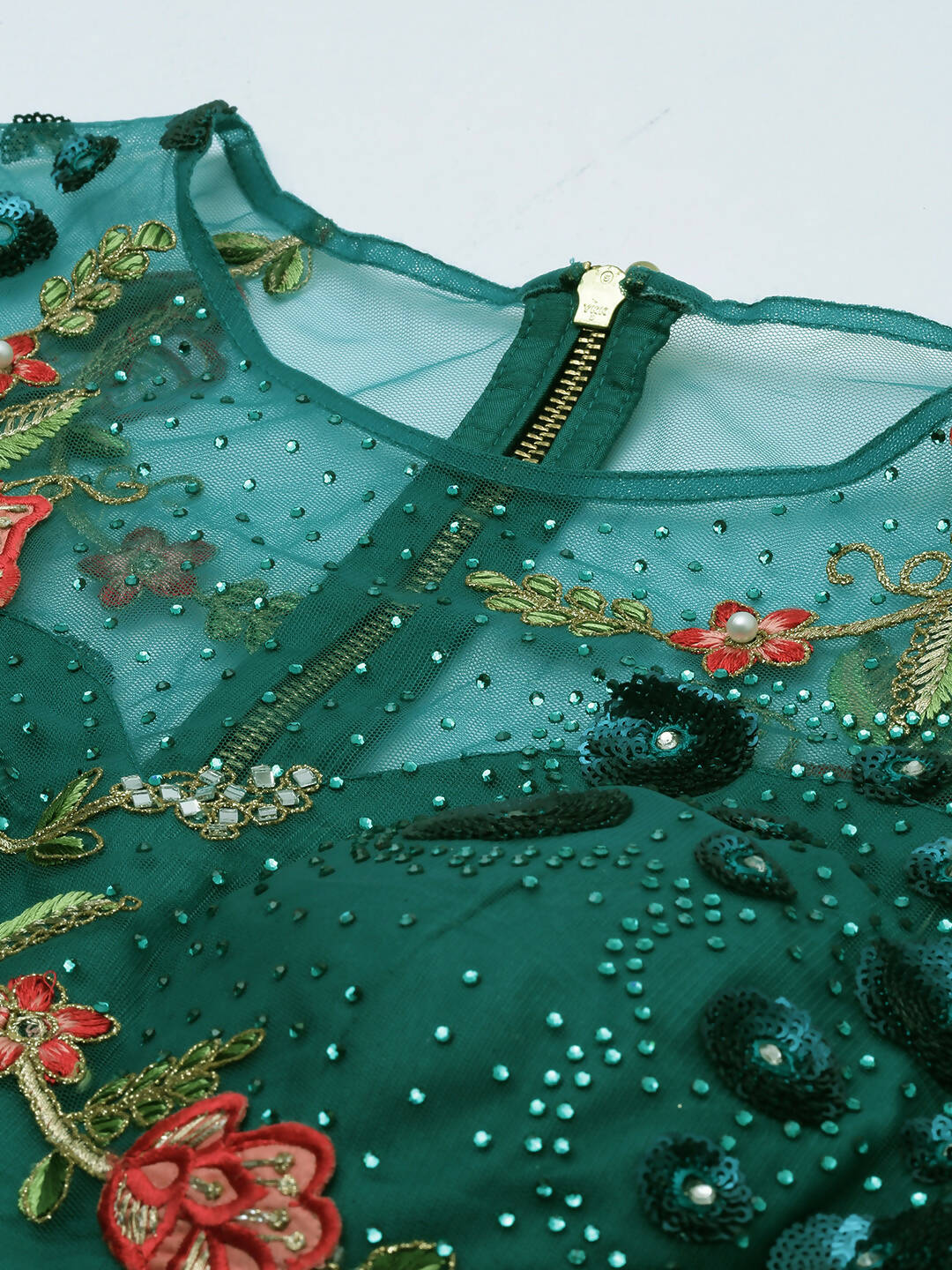 House of Panchhi Teal Net Semi stitched Coding, Sequins and Saroski Stone Work Lehenga Choli