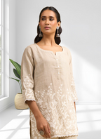 Joban Fashion Beige Linen Embroidered Readymade Cord Set - Distacart