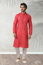 Raivat Ethnic Cotton Printed Work Kurta Pajama In Pink Colour