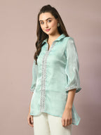 Myshka Women's Blue Solid Longline Party Tunic