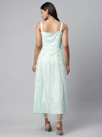Ahalyaa Women Summer Blue Net Glitter Printed Dress - Distacart